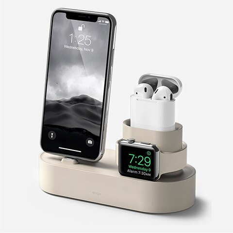 3 in 1 Charging Dock Holder For iPhone X XR XS Max 8 7 6 Silicone Charger Stand for Apple Watch AirPods Charging Station Docking: Classic whtie