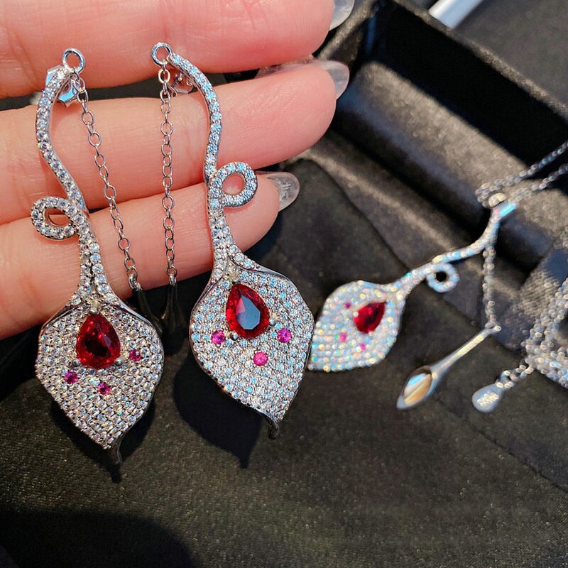 2 Stck Silber Farbe Schmuck setzt Calla lilie Blume ohrringe für frauen verrotten Wasser tropfen schneiden halsketten Silber Farbe setzt: Ohrringe