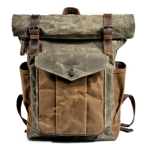 Outdoor Öl Gewachste Leinwand Leder Reise Rucksack männer Luxus Vintage Leinwand Rucksack Große Wasserdichte Rucksack Vintage Tasche: Armee Grün