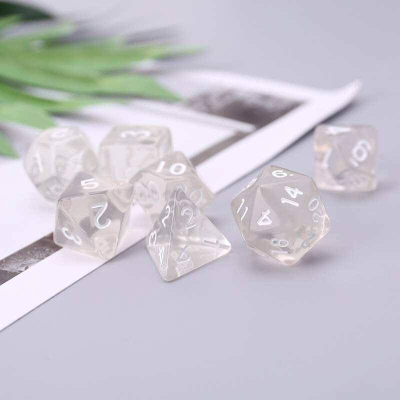 7 pièces/ensemble dés polyèdres dés numériques acryliques D4 D6 D8 D10 D12 D20 dés blancs clairs pour donjons & Dragon D & D RPG Poly jeu