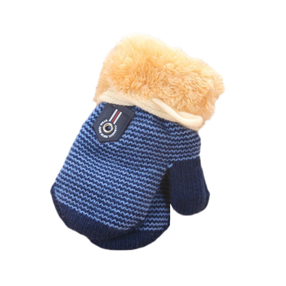 Kids Wanten Leuke Thicken Infant Baby Meisjes Jongens Winter Warme Handschoenen Gestreepte Zachte Plus Kasjmier Wanten Перчатки Для Девочек: Blauw