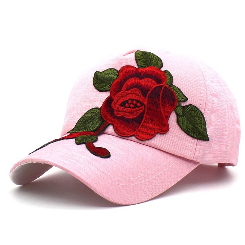 Gorra de béisbol con bordado de diamantes para mujer, sombrero de béisbol con bordado de flores, Snapback vaquero, gorro femenino, sombrero de verano: Rosa