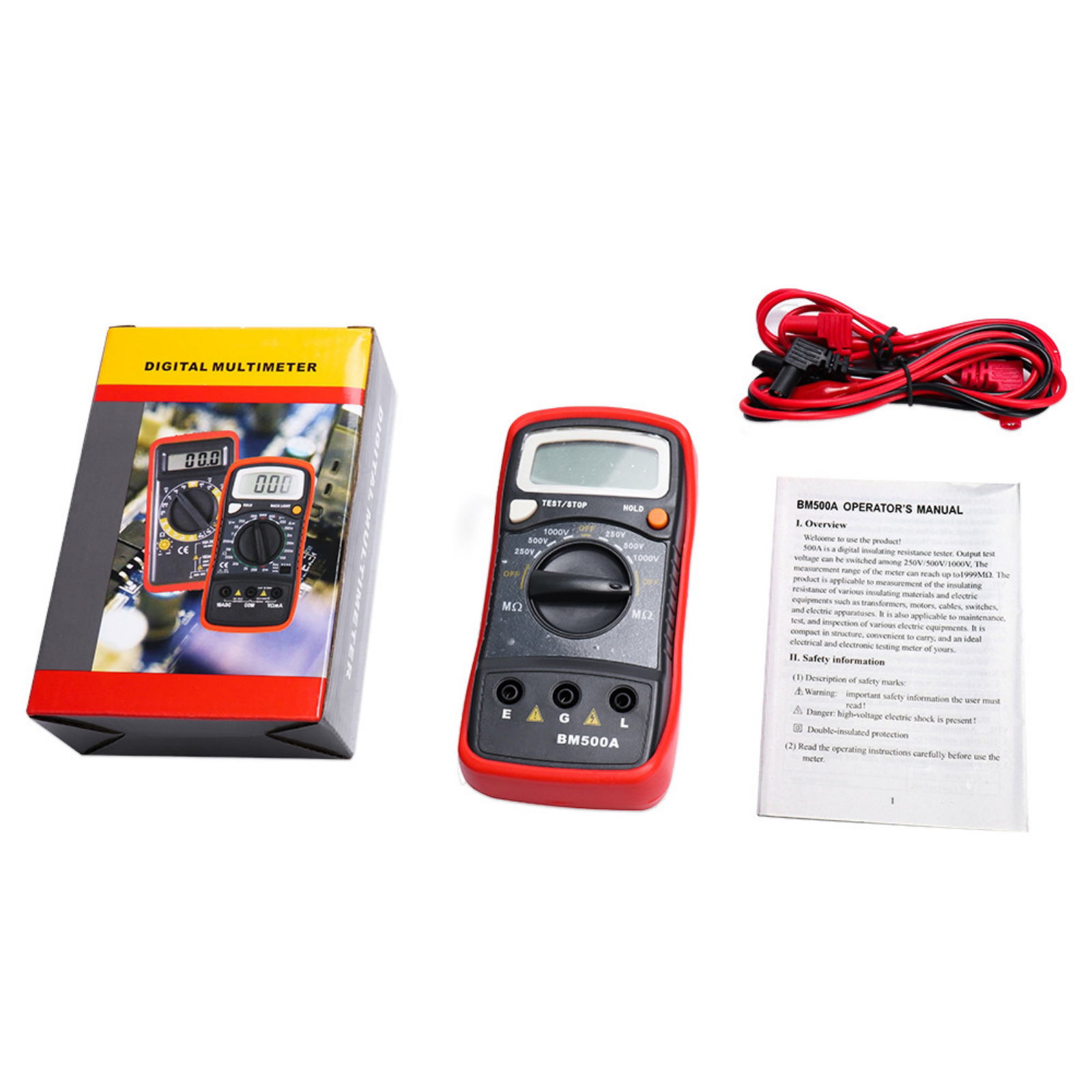 BM500A 1000V 1999M Digitale Megger Isolatieweerstand Meter Tester Megohmmeter Multimeter Ohm Tester Elektronische Componenten Kit