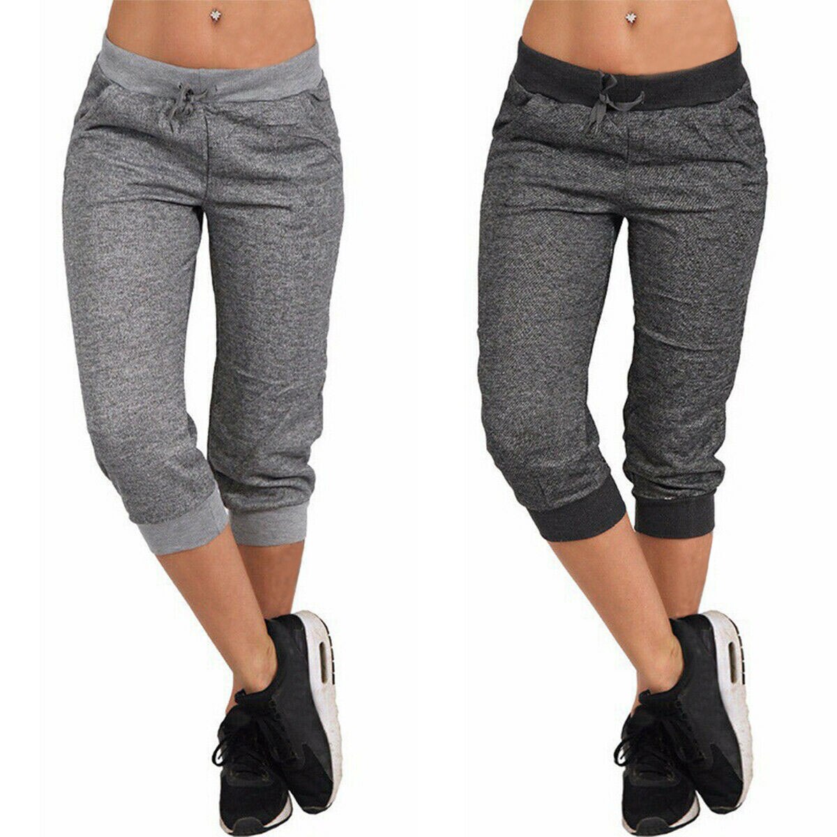 Pantalones de deporte gris para correr para mujer, pantalones de señora de verano, gimnasio, Fitness, cintura media, pantalones de longitud de pantorrilla, pantalones de lápiz