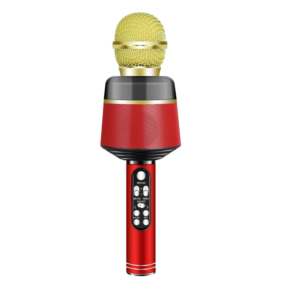 Trådløs bluetooth karaoke mikrofonhøjttaler ktv musikafspiller sangoptager håndholdt kondensatormikrofon sang: Rød