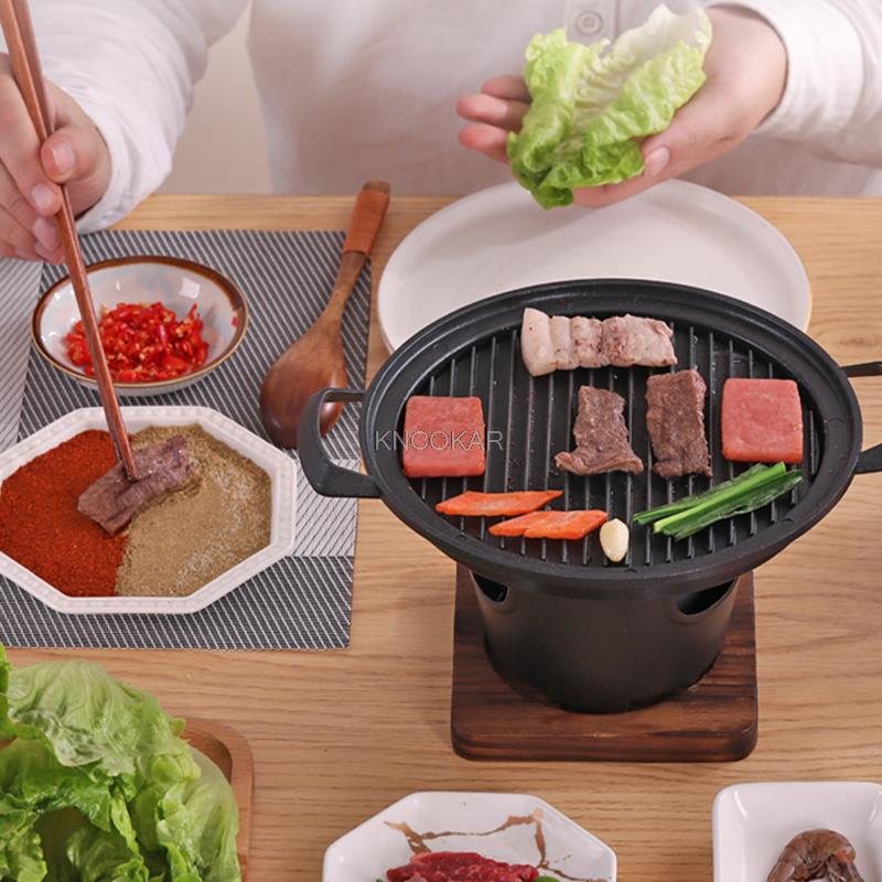 Mini Bbq Grill Alcohol Kachel Home Rookloze Barbecue Grill Bbq Plaat Draagbare Roosteren Vlees Gereedschap Voor Outdoor Home