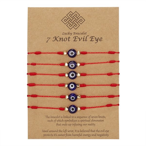 Trendy 6 Stks/set Turkije Evil Eye Knopen String Armband Voor Vrouwen Handgemaakte Geweven Touw Rood Zwart Lucky Vriendschap Kids Sieraden: Red Rope