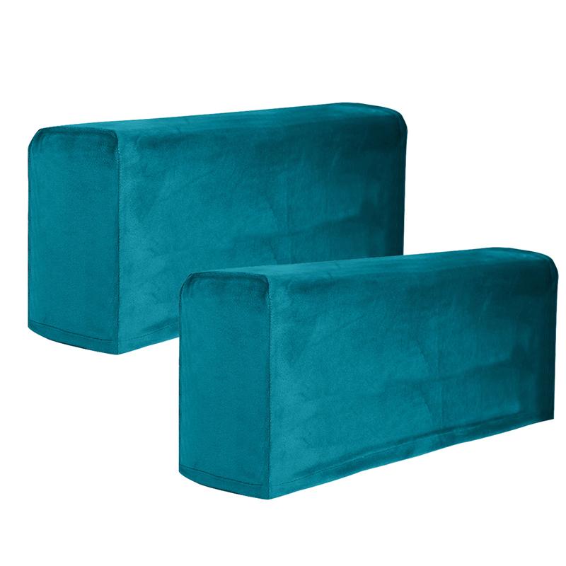 2 stk universal sofa armlæn betræk til stue elastisk armlæn beskytter ensfarvet sofapudebetræk （ 45 x 16 x 20 cm）: Blå
