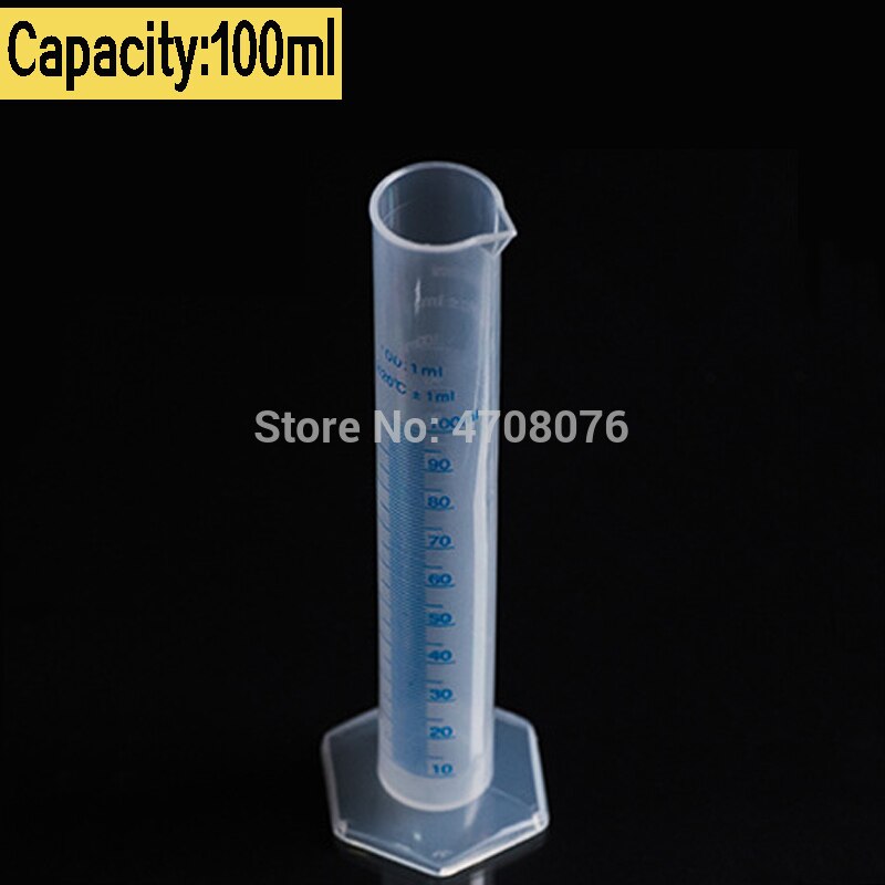 Afgestudeerd plastic cilinder met blauw schaal PP lab meten transparante stevige bodem voor chemische experiment 100ml 6 stks/pak