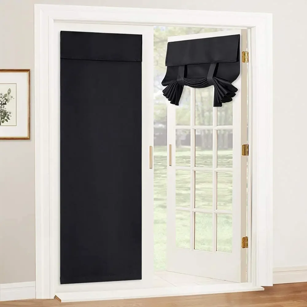 1 Stück französische Sichtschutz-Türvorhänge, hohe Verdunkelungs-Türjalousien, wärmeisolierende Terrassen-Fenstergitter, Vorhänge mit Klettverschluss: Schwarz