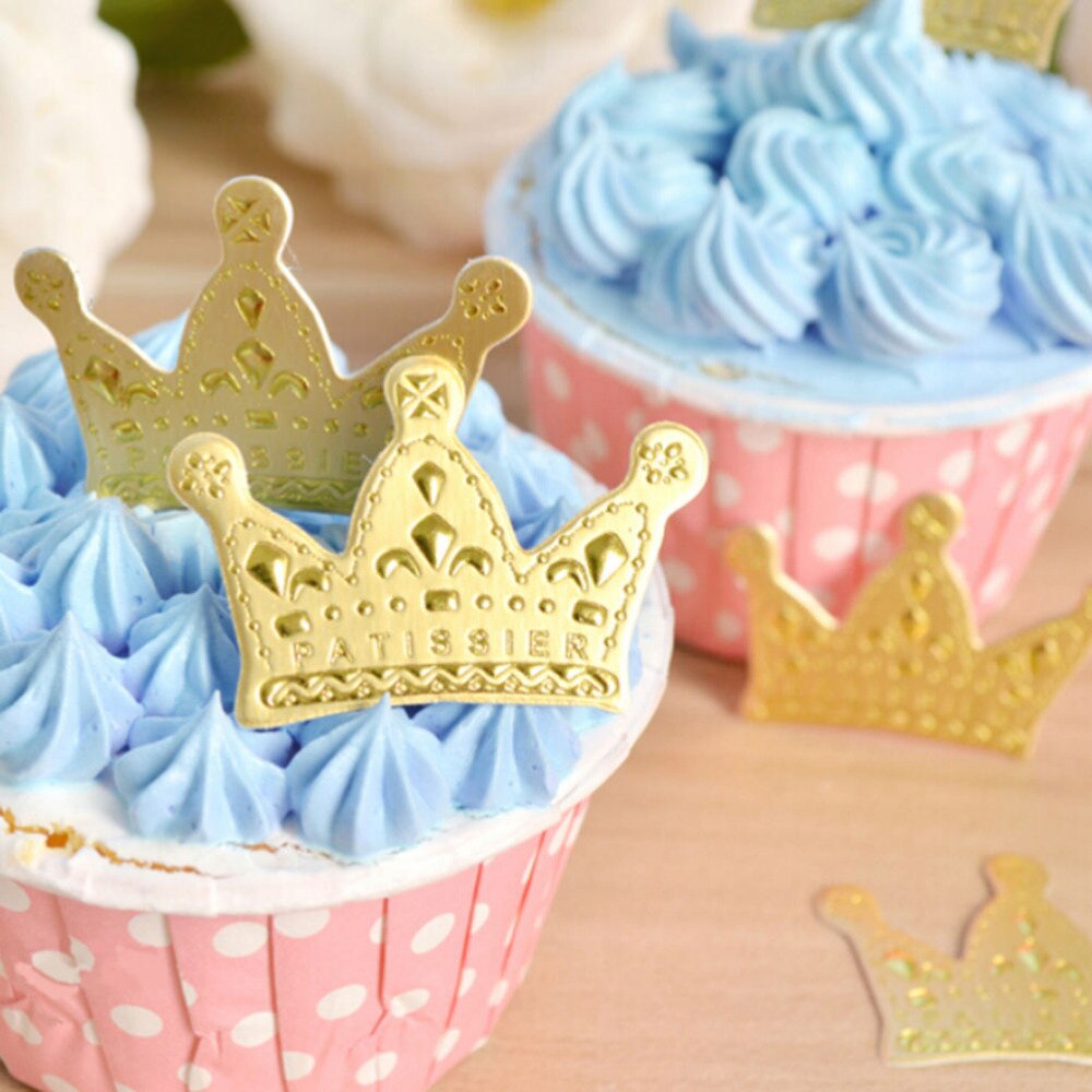 10pcs Cute Gold Princess Crown Cake Tooper Paper Topper Favors Party Cake Cupcake Picks Baby Shower Wedding Birthday Decorations