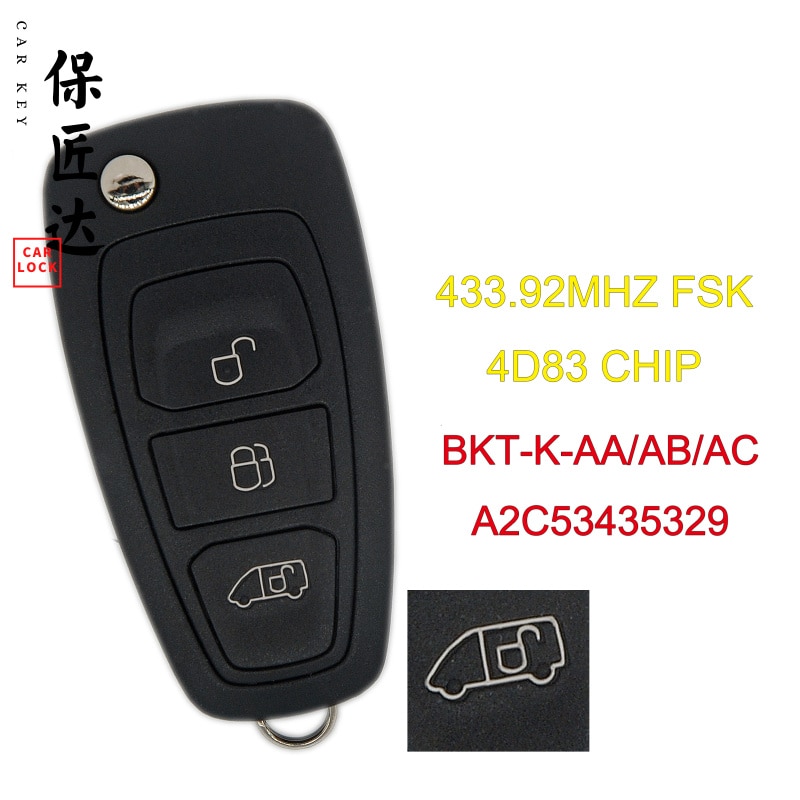 Baojiangdd Autosleutel Fit Voor Ford Tourne Transit /Transit Custom Afstandsbediening Sleutelhanger BK2T-15K601-AA/Ab/ac 434 Mhz 4D83 Chip