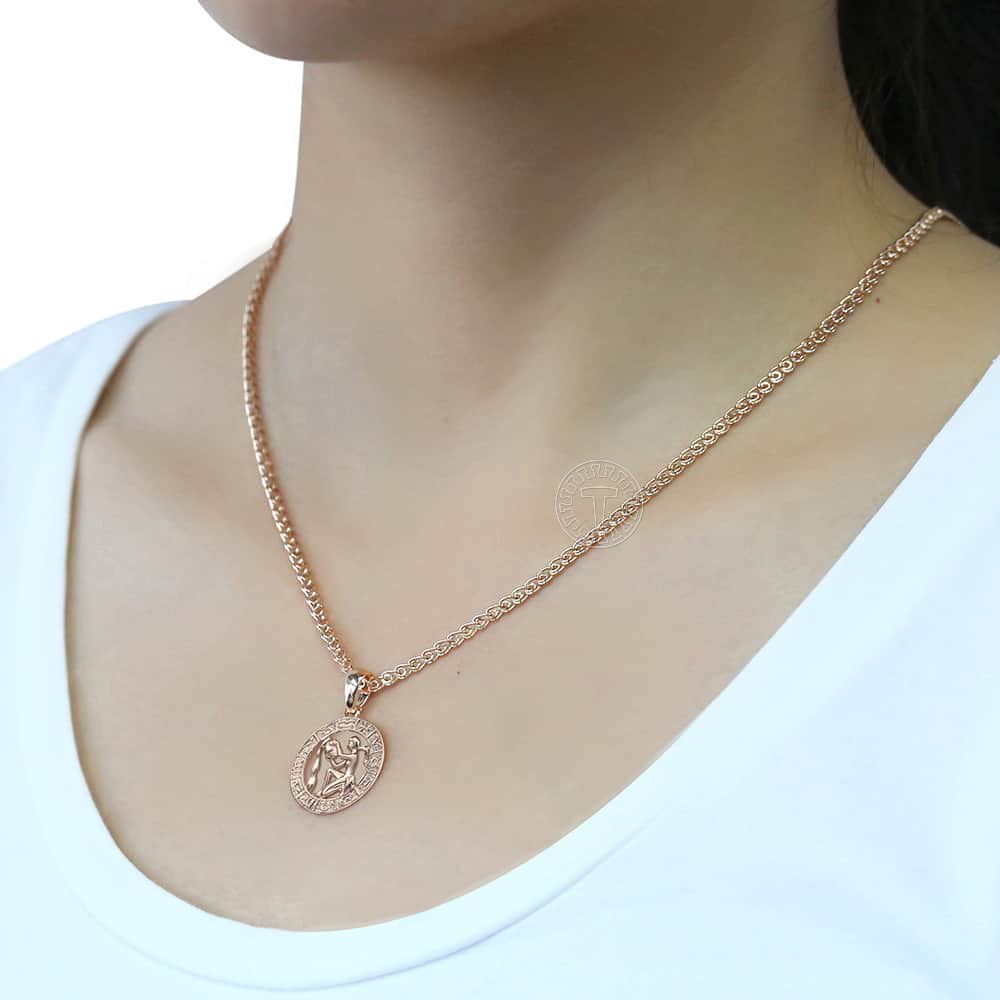 Women Men Aquarius Zodiac Sign Necklace 585 Rose Gold Chain Necklace party Jewelry GP287