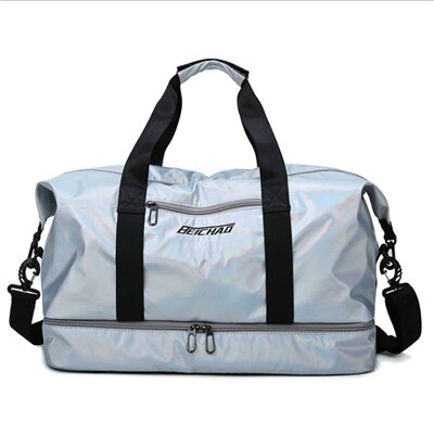 Saco de viagem de grande capacidade saco de bagagem de mão saco de viagem organizador de viagem cubos de transporte em saco de fim de semana molhado e seco duffle tote: Silver