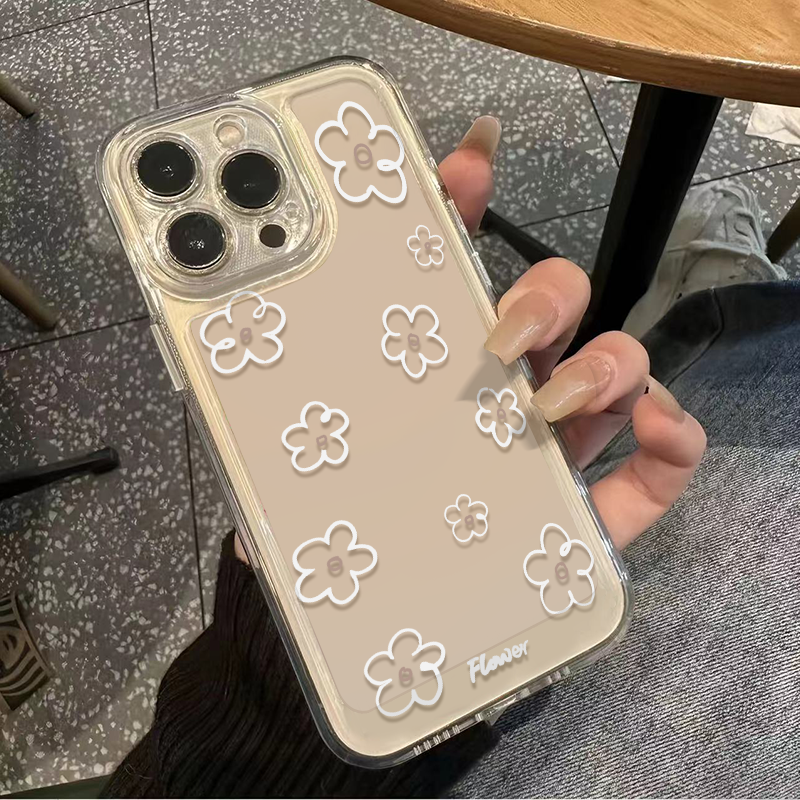 Jolie coque de téléphone à fleurs blanches, étui souple et Transparent antichoc pour iPhone 16 15 14 13 12 11 Pro Max Mini X XS SE 7 8 Plus SE 16E