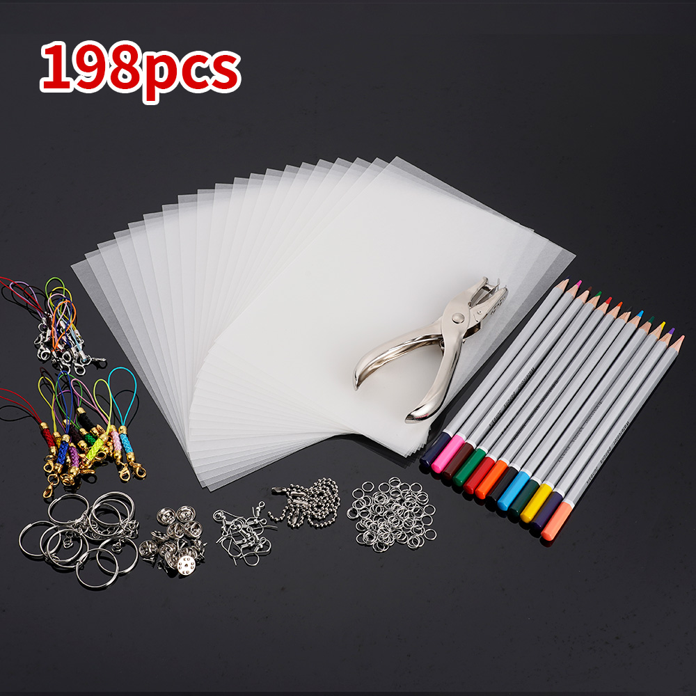 Juego de hojas de plástico termorretráctil, Kit de hojas de papel de película artística retráctil, adornos de llavero DIY, adorno artesanal , álbum de recortes