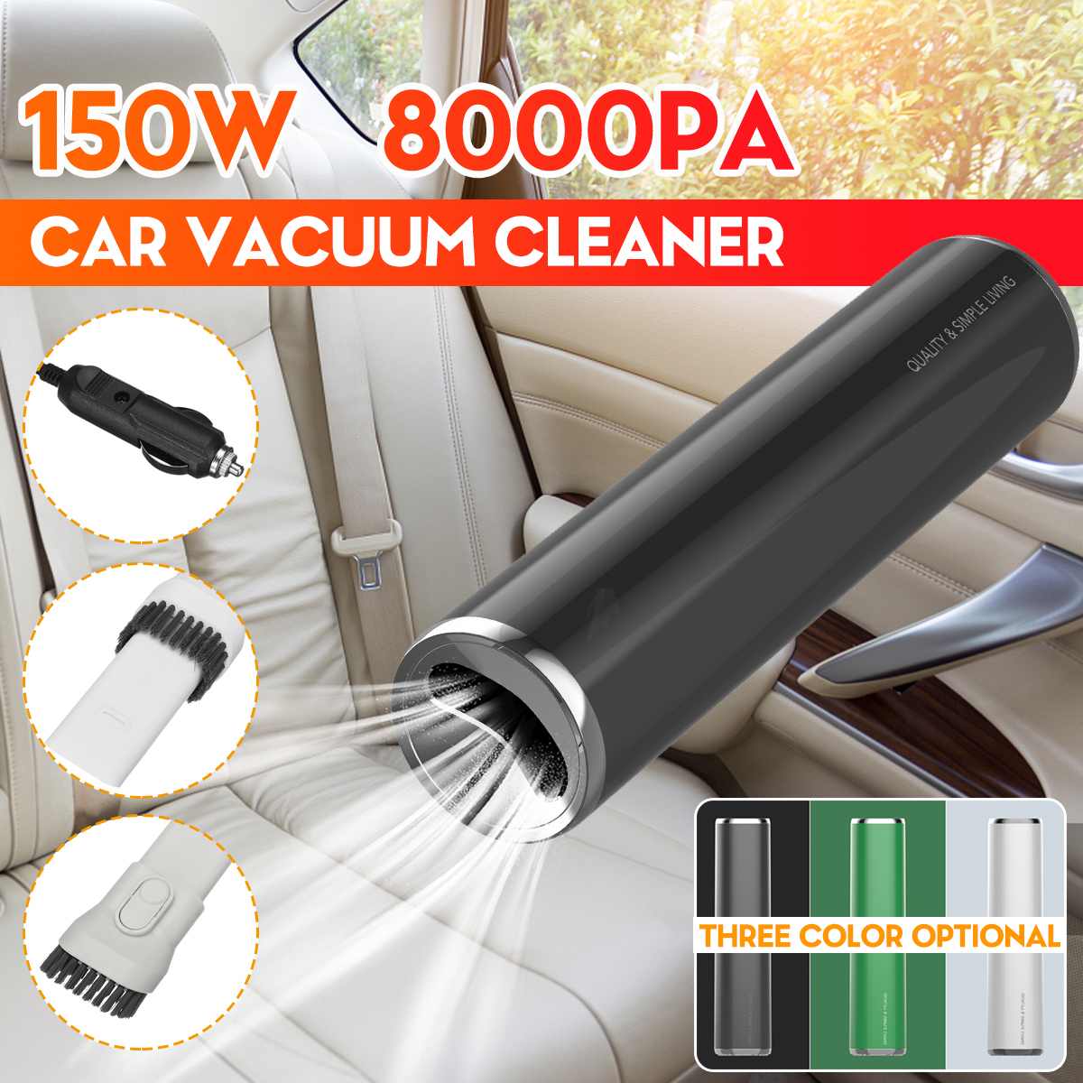 Car Vacuum 8000PA 150W 12V Handheld Vacuum Powerful Cyclone Suction Cleaner Wet/Dry Auto Portable for Car Home Pet