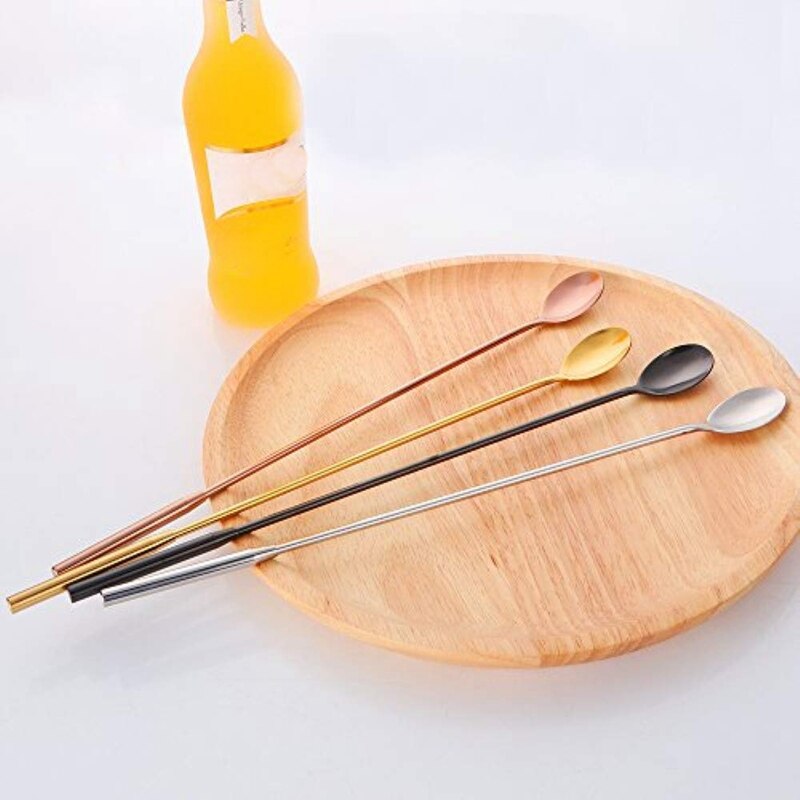 Cuchara de té de hielo con mango Extra largo, cuchara de helado mezcladora de 4 colores de 12 pulgadas, cucharas agitadoras de cóctel de acero inoxidable, barra Acc