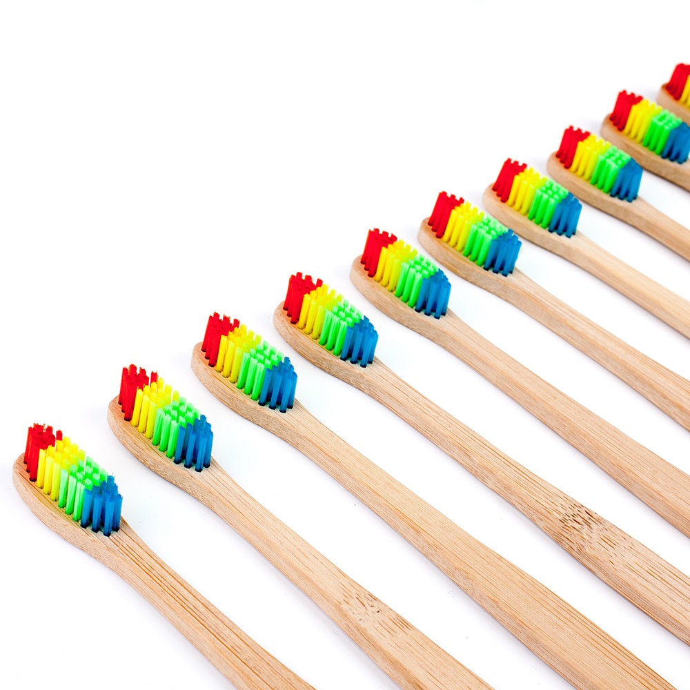 10pcs Bamboo Toothbrush Cheap Soft Brush Head Eco Friendly Brush Handle Rainbow Teeth Brush Adults Bamboo Brush Teeth Care