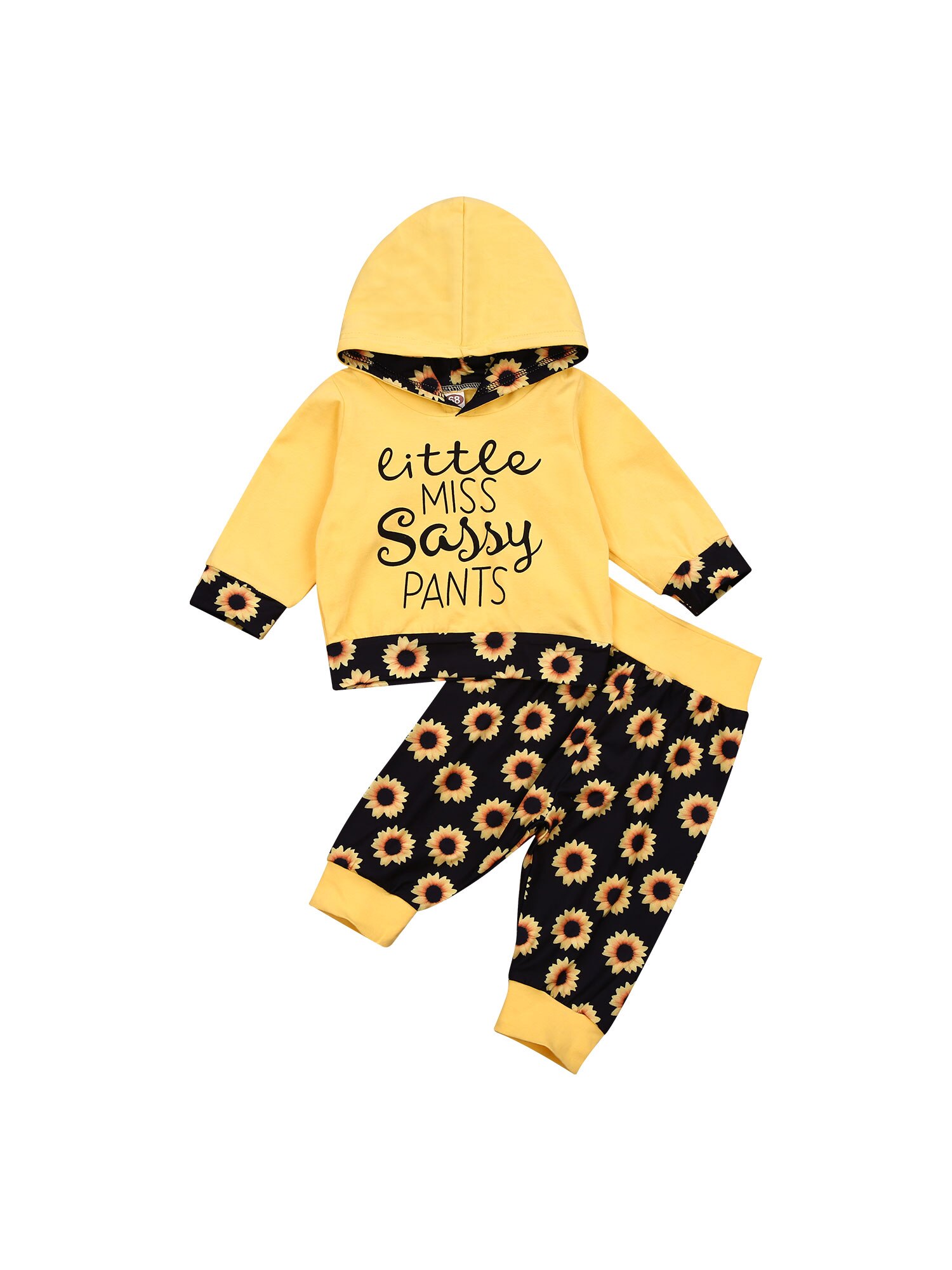 Baby Girl's Clothing Set, Sunflower Print Long Sleeve Hooded Sweater and Pants Two-piece Suit for Birthday Party Photography: 18M