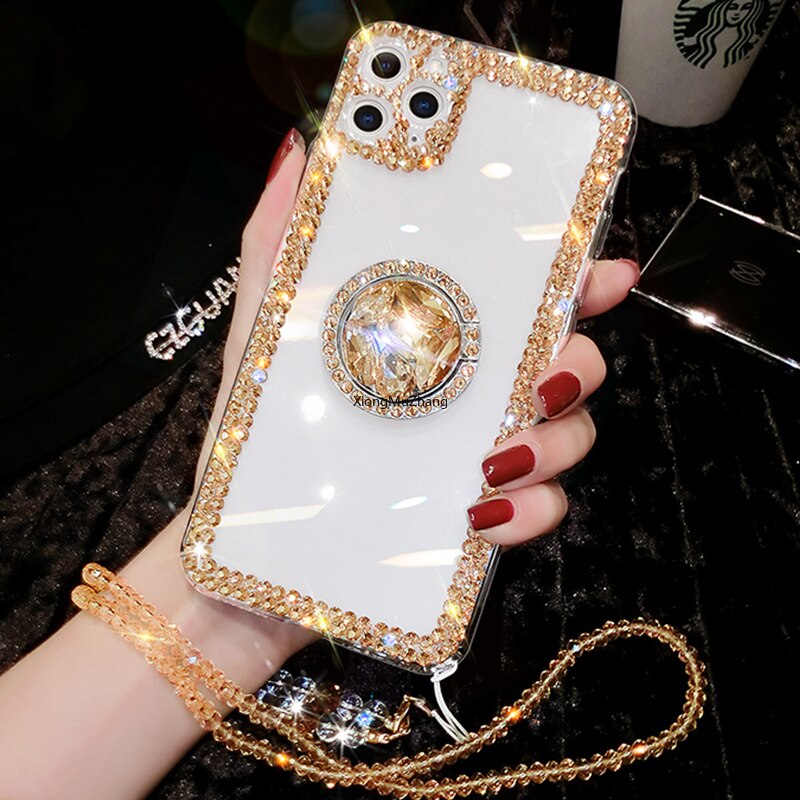 Custodia per telefono con supporto con fibbia ad anello con strass Glitter Bling per Huawei P Smart 2021 2020 P Smart Pro PSmart Z P Smart Plus: for P Smart S / Oro