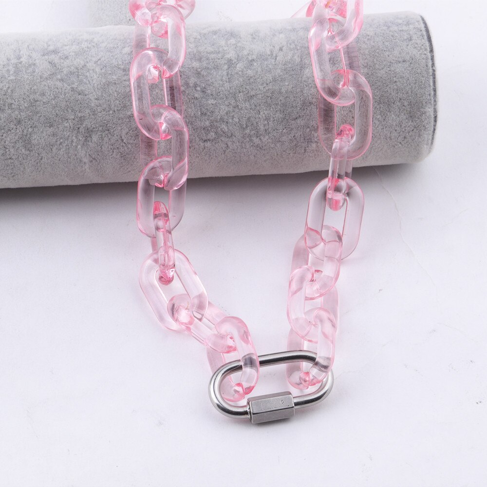 FishSheep-Collar transparente con hebilla para hombre y mujer, cadena, gargantilla, colgante acrílica de bloqueo, joyería Punk: clear pink