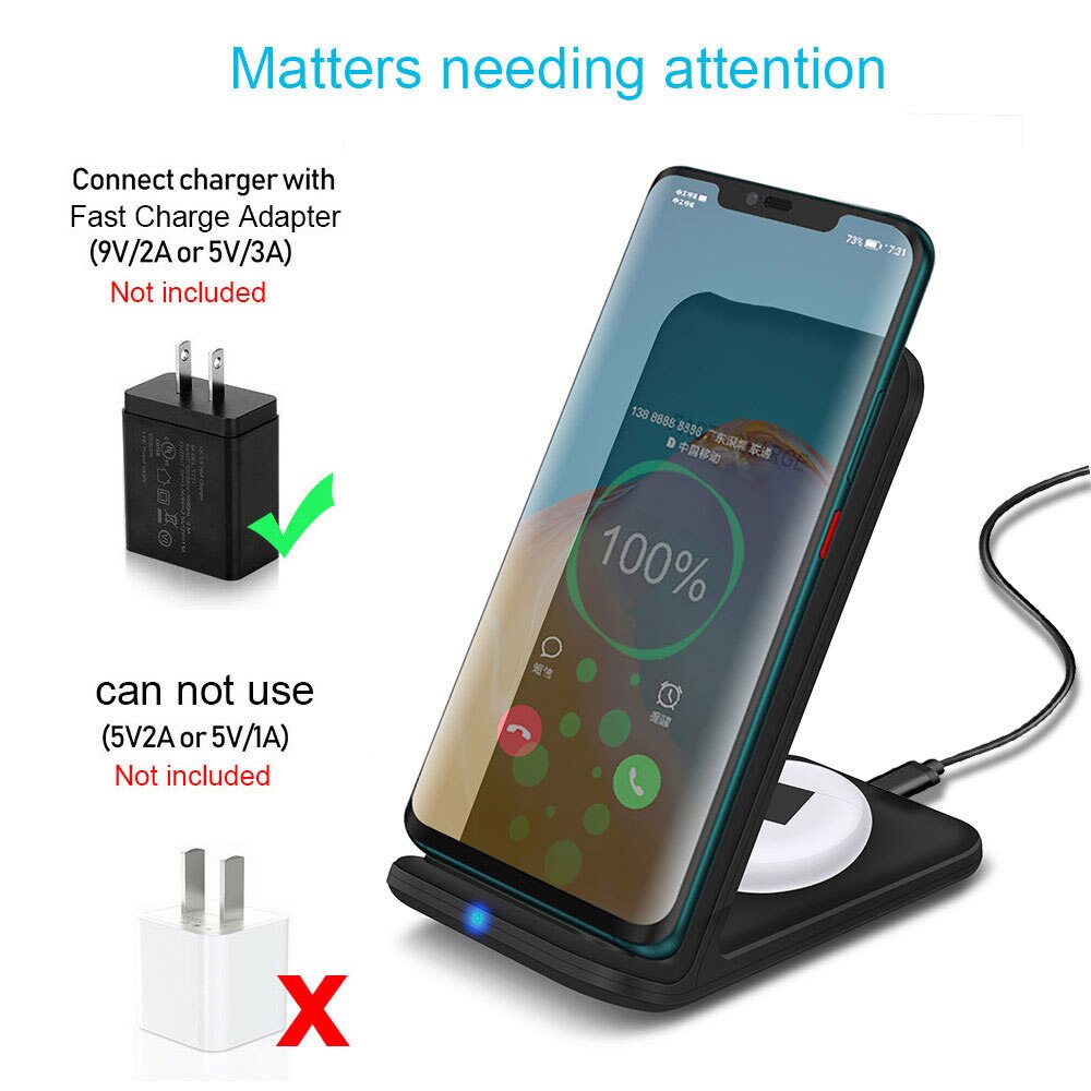 15W Qi Draadloze Oplader Voor Samsung S21 S20 S10 Note 10 2 In 1 Fast Charging Stand Voor Iphone 12 11 Pro Xs Xr X 8 Airpods Pro