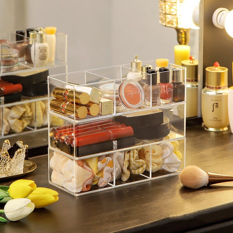 Desktop Clear Acrylic Makeup Layered Storage Box Drawer Storage Compartment Dressing Table Cosmetic Lipstick Finishing Box