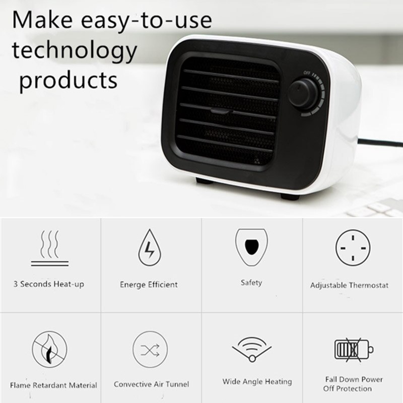 Mini Desktop Ceramic Electric Heater Portable Energy Saving Smart Constant Temperature Heater for Home Office FPing
