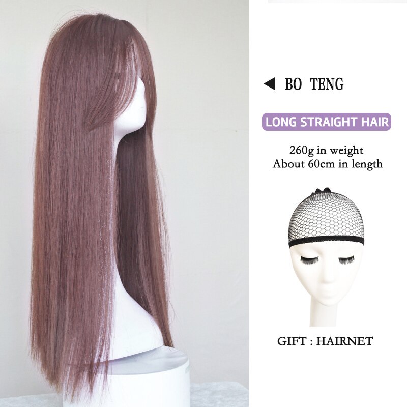 LANLAN-Peluca de cabello largo liso para mujer, estilo coreano, con flequillo centrado en el temperamento, Lolita, invisible, sin costuras, realista, de longitud media