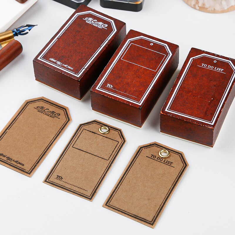 Retro Frame Label Decorative Stamps Wood Mounted Rubber Stamps for Card Making DIY Crafts Scrapbooking Journal Planner