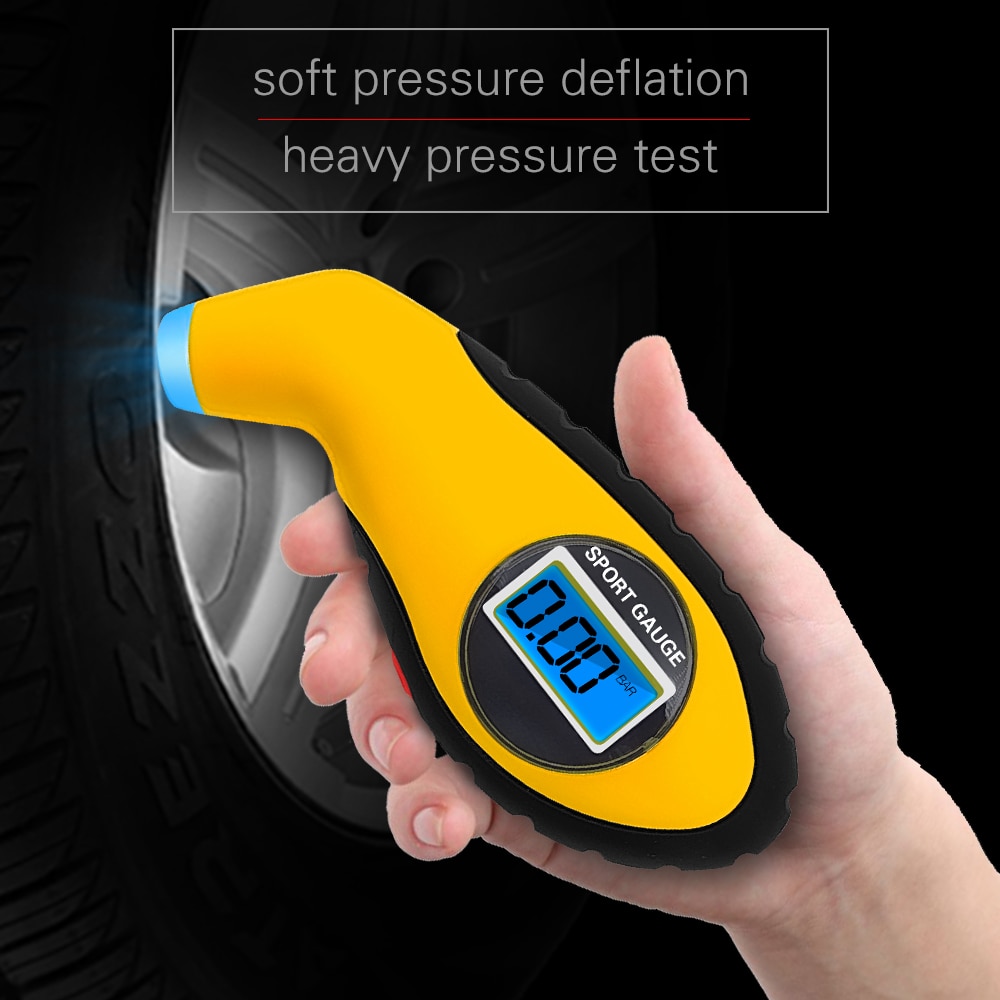 Medidor de presión de neumáticos de automóviles, 1 Uds., medidor electrónico Digital LCD de neumáticos, manómetro, herramienta de medición de barómetro, monitor de alarma de seguridad para motocicletas