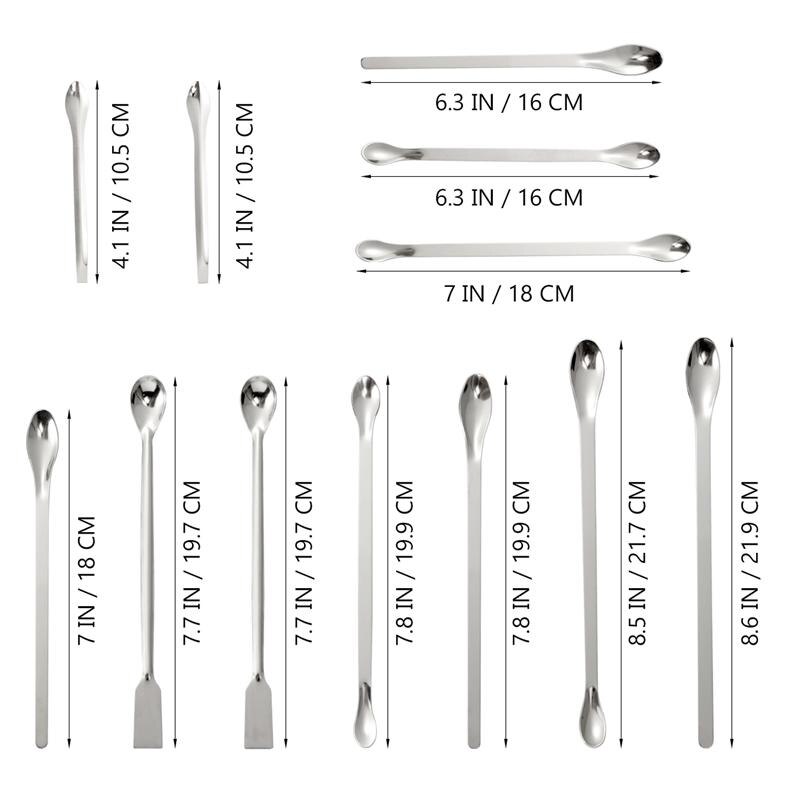 Espátula de colher de aço inoxidável de 12 pces/colher de amostra de laboratório de mistura de espátula micro espátula colher espátula engrossada colher de medicina