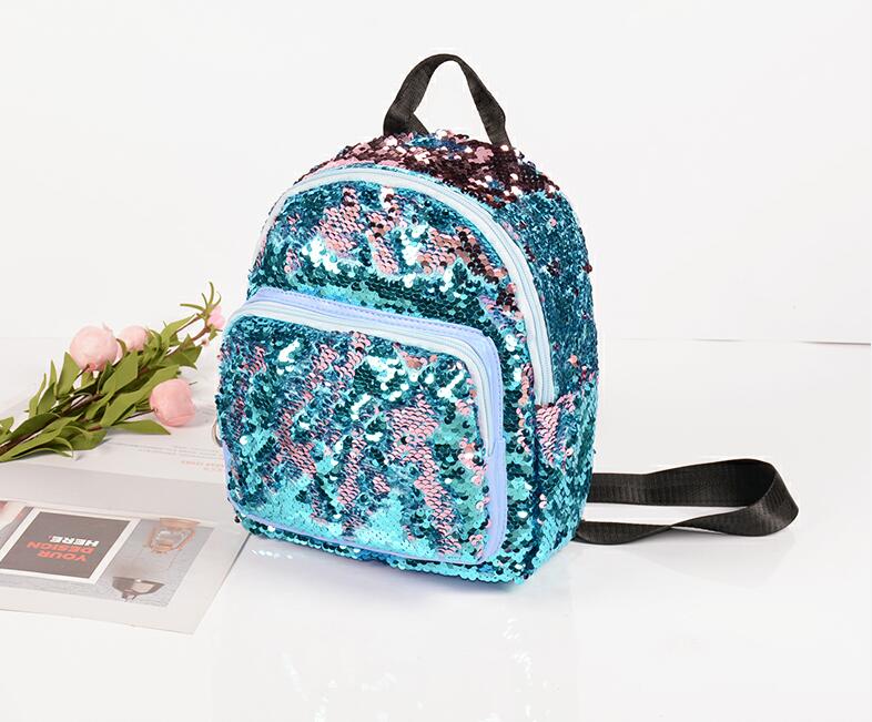 Mode Meisje Pailletten School Rugzak WomenTravel Rugzakken Kids Rugzak Kinderen Sequin Bag mochila feminina: Blauw