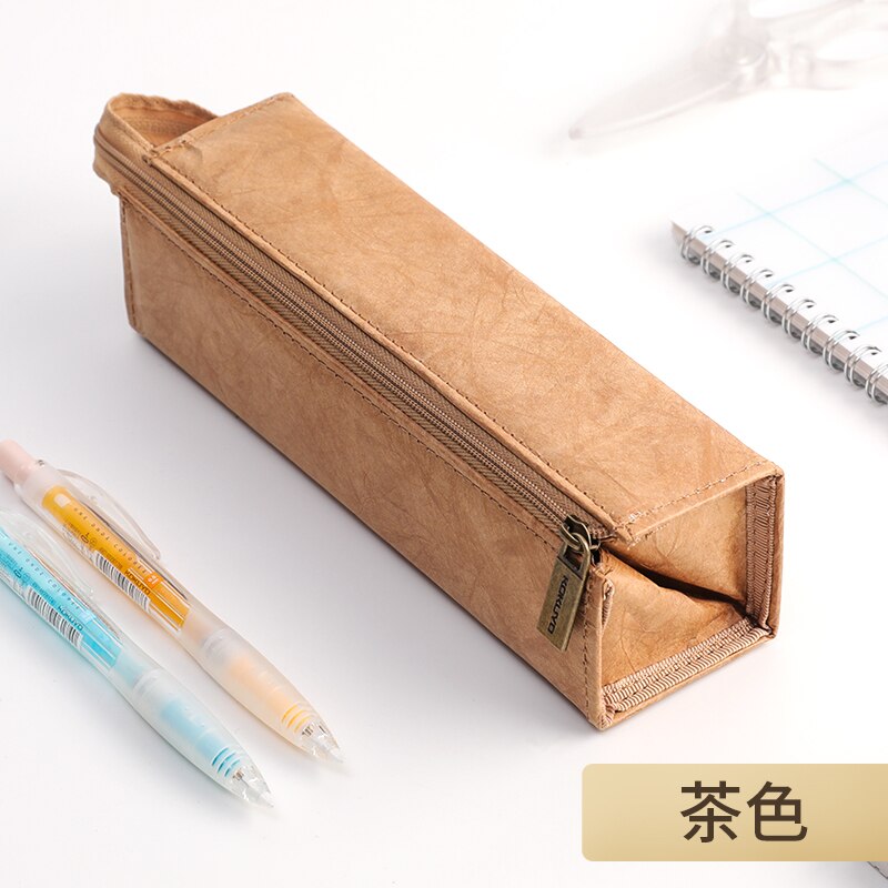 KOKUYO-Bolsa de lápices de papel DuPont Vintage, estuche de almacenamiento multifunción portátil tipo dividido, estuche de bolígrafo Simple, WSG-PCT22 de papelería: 1 pc Brown