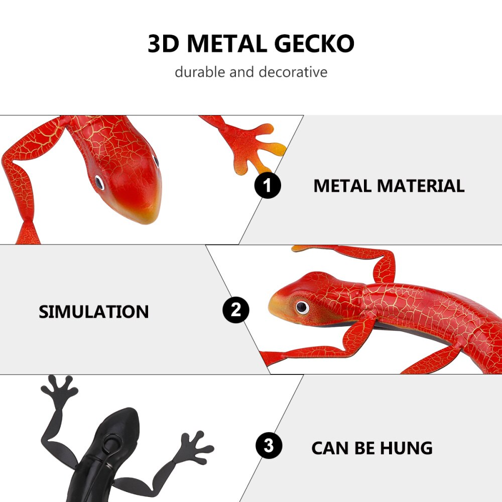 1Pcs Metalen Gekko 3D Muur Diy Realistische Levendige Sculptuur Gecko 3D Gecko Wall Art Decor Home Indoor Outdoor Opknoping ornament