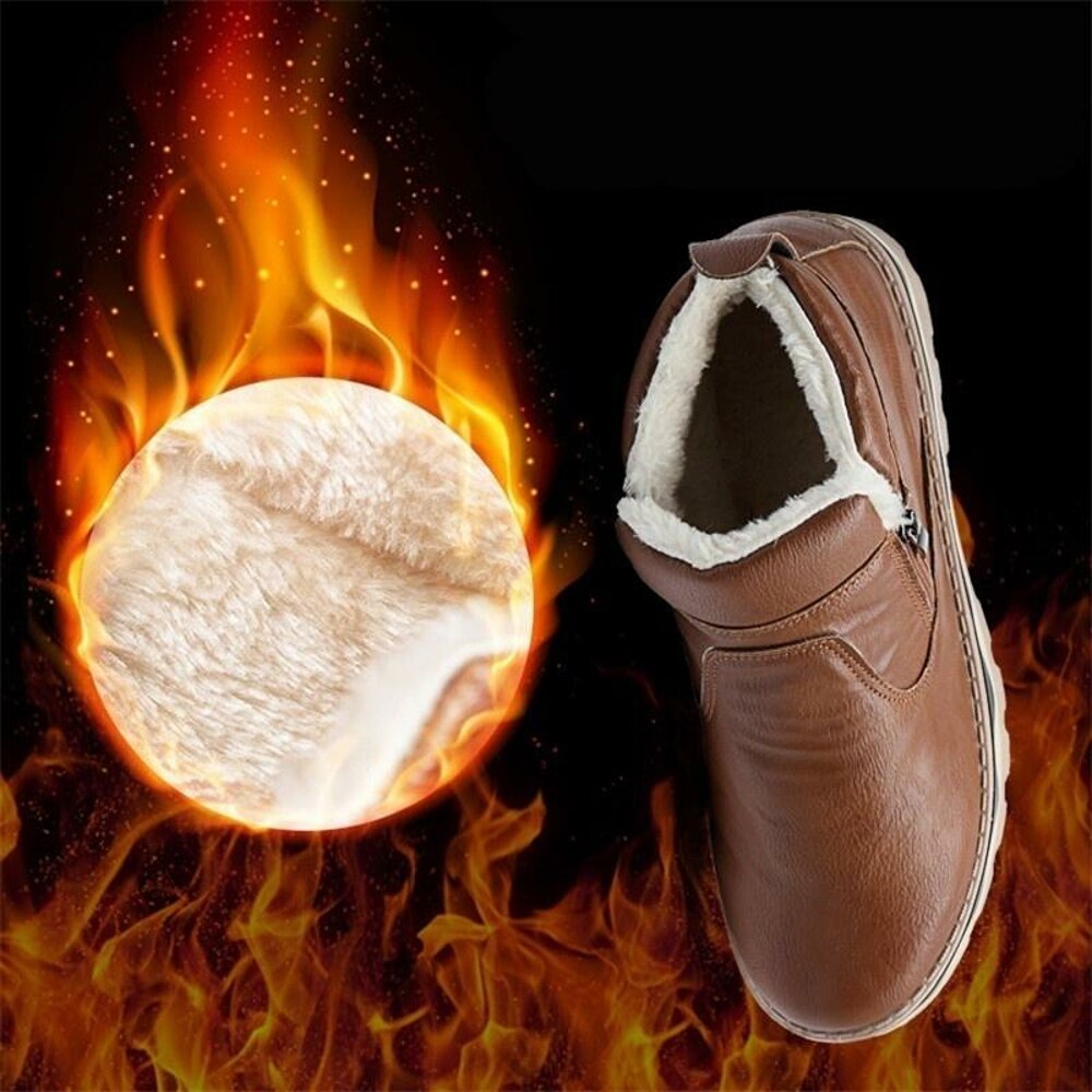 Mannen Bont Katoen Enkellaarsjes Casual Pluche Leer Super Warme Snowboots Mode Rits Flats Schoenen Antislip Winter laarzen