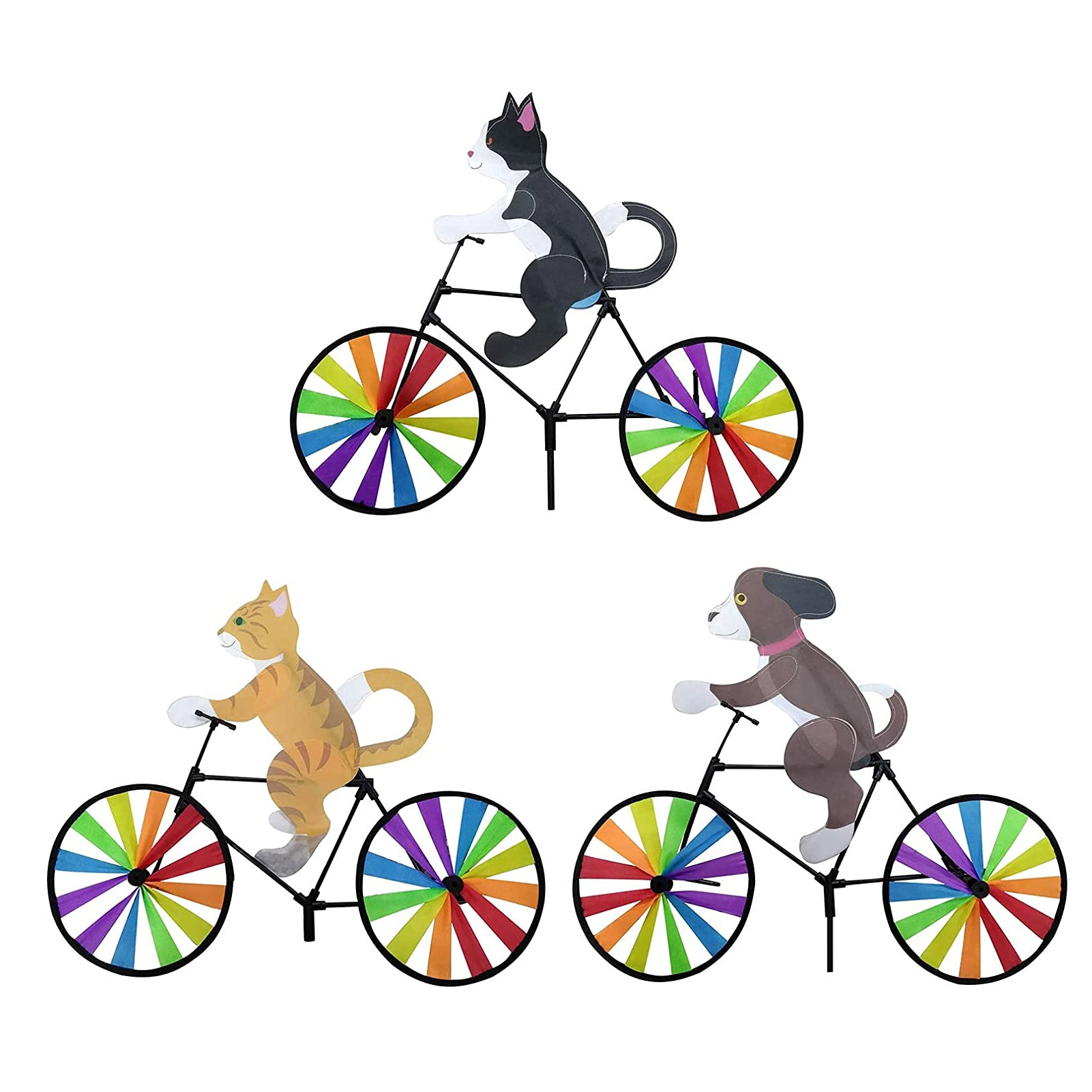 Funny Animal Bike Wind Spinner 3D Kleur Kat Puppy Windmolen Outdoor Tuin Decoratie Thuis Yard Art Decoratie