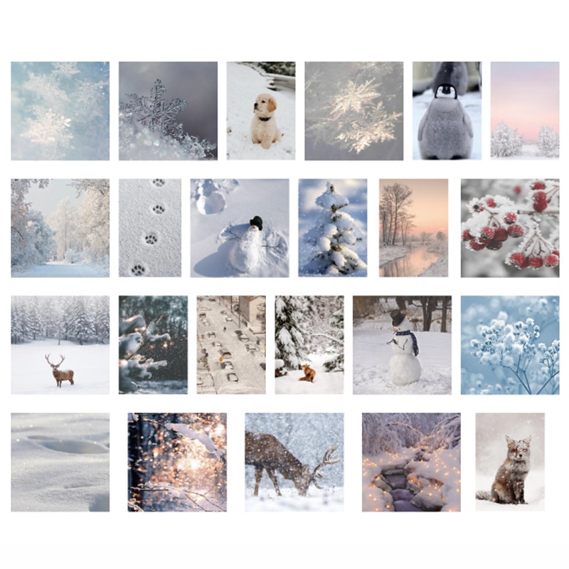 Pegatinas de copos de nieve de invierno Kawaii, adhesivos para portátil, pegatinas decorativas de paisaje para planificador diario, colección de recortes