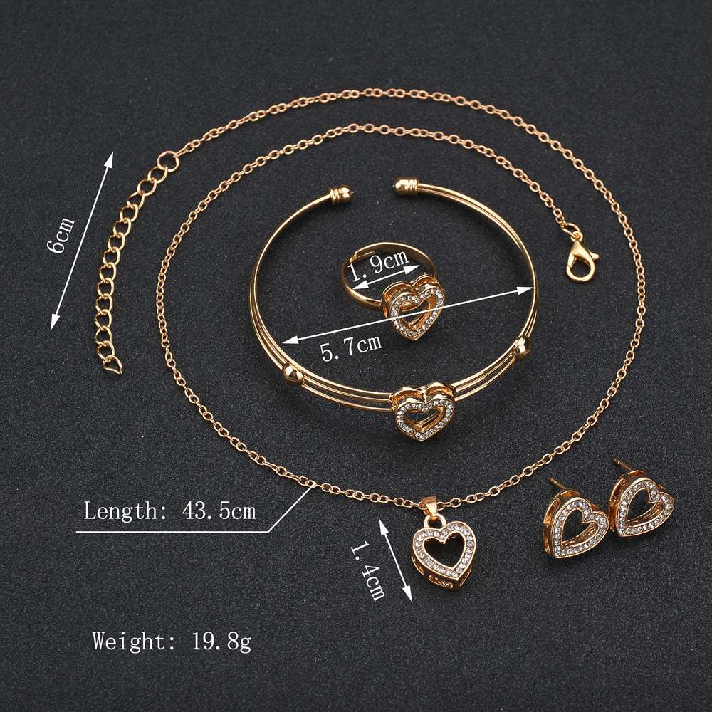 Terreau Kathy 4 stuks Leuke Hartvormige Neclace Oorbellen Sets Sieraden Kristal Kid Kinderen Mooie Goud Kleur Sieraden Sets voor meisje