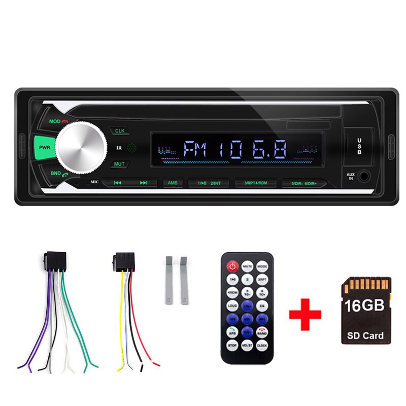 Radio de Coche Autoradio 1 Din Bluetooth SD MP3 jugador Coche Radios Estereo Poste Para Auto audio estéreo Carro Samochodowe Automotivo: 16G SD Card