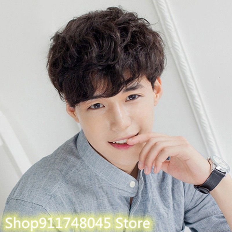 Men's Wigs Korean Short Wigs Hair Wig Handsome Men's Short Curly Hair Style Wig Realistic Natural High-Temperature Silk Fiber