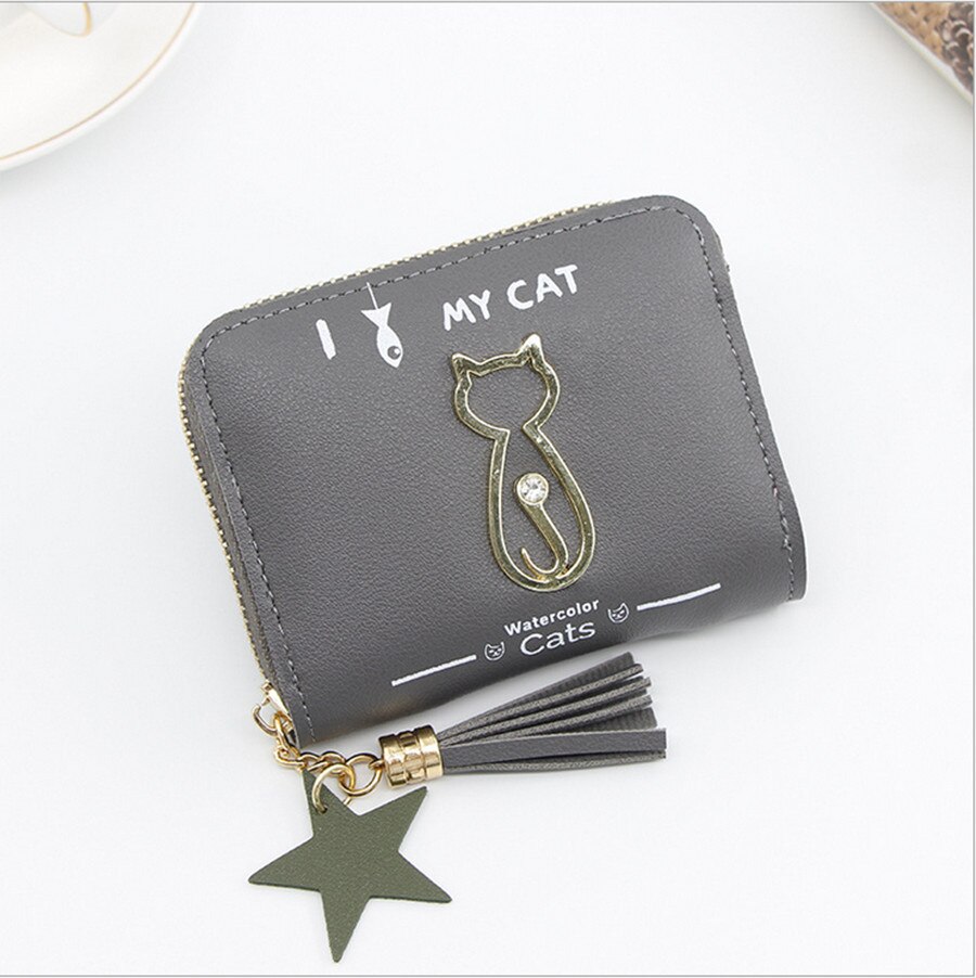 Ladies wallet cute student tassel pendant small PU wallet coin purse lady card bag: Champagne