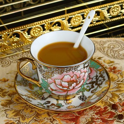 Lage prijs Golden plated Europese Stijl cups VERGULDEN Coaster Demitasse thee cup Keramische Kopje Koffie en schotel Porselein: C Cup Spoon Saucer