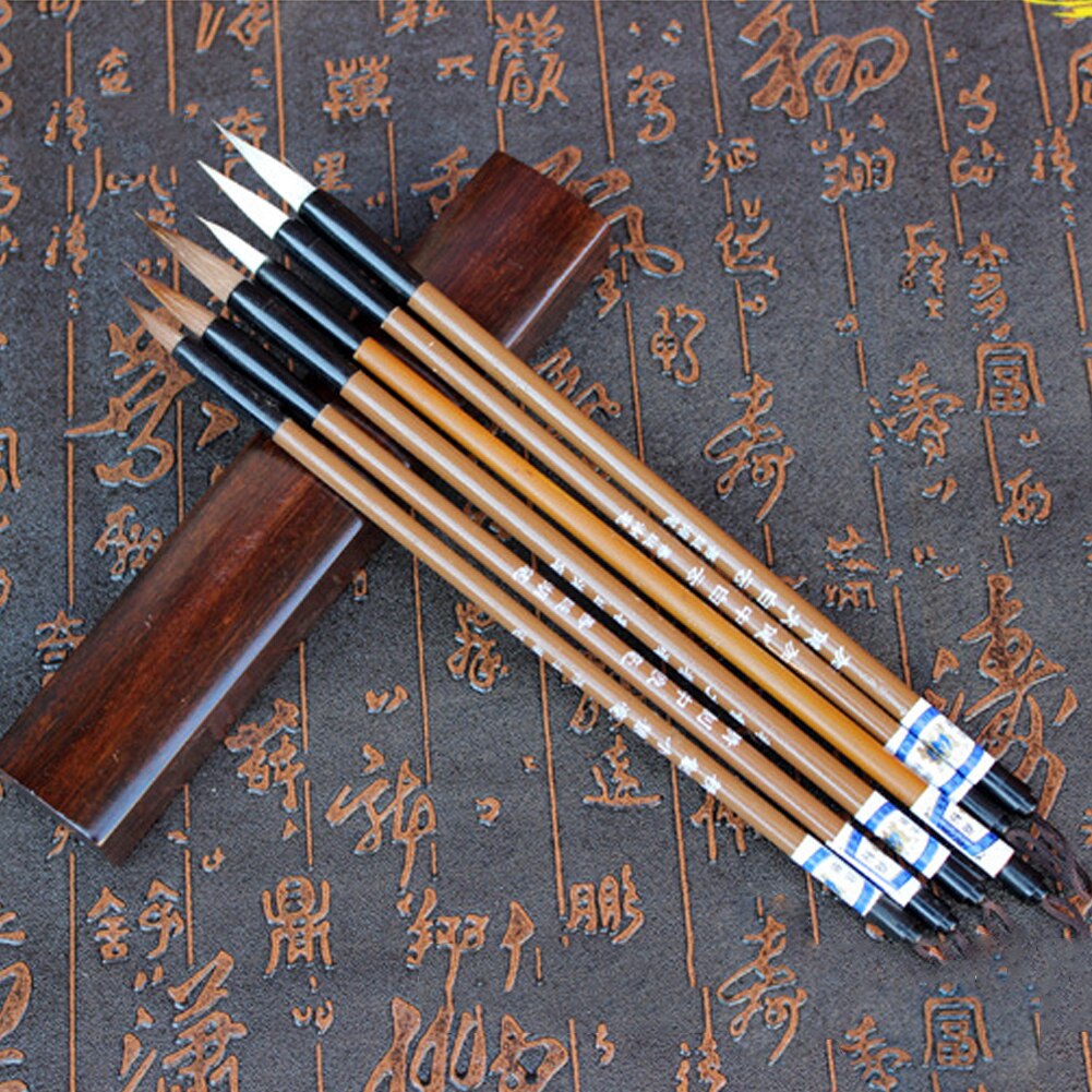 6 #39 /sæt traditionelle kinesiske hvide skyer bambus ulve hår skrivepensel til kalligrafi maling øv skrive pensler