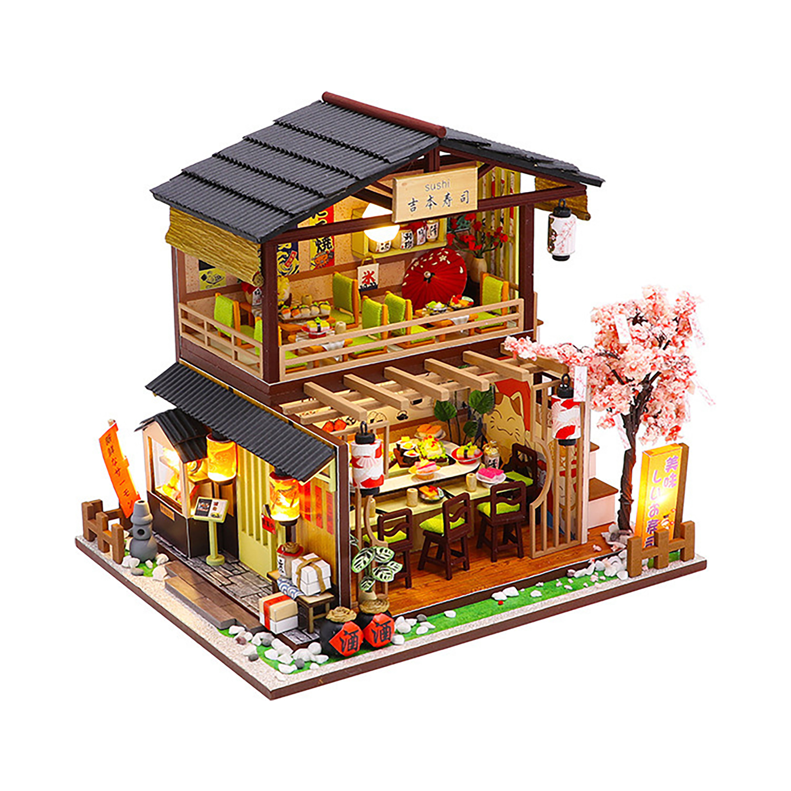 Teenager Sushi Restaurant Artificial Handmade DIY House Japanese Style Birthday Miniature Dollhouse Room Decor Intelligence