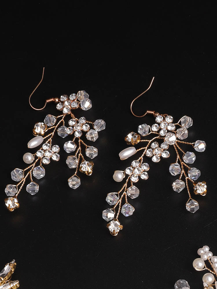 Pearl Rhinestone Flower Bridal Headwear Suit Crystal Wedding Hair Clip Brides Hair Accessories Handmade Party Prom Hair Jewelry: Earrings