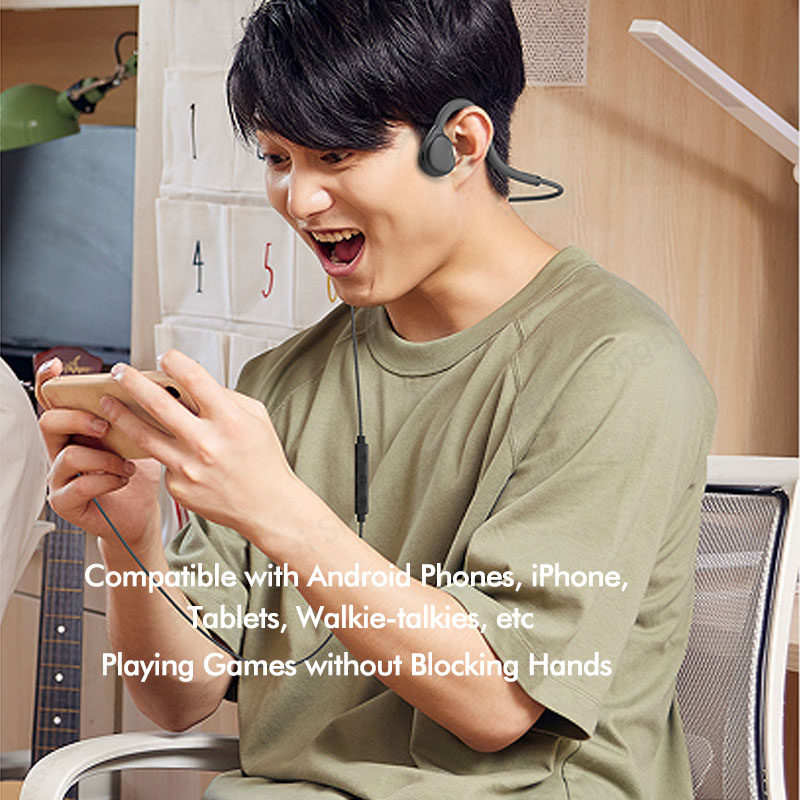 Air Conduction Wired Headphones C Open-Ear 3.5mm Audio Jack Noice Reduction Earbuds with Microphone for Mobile Phone Notebook PC