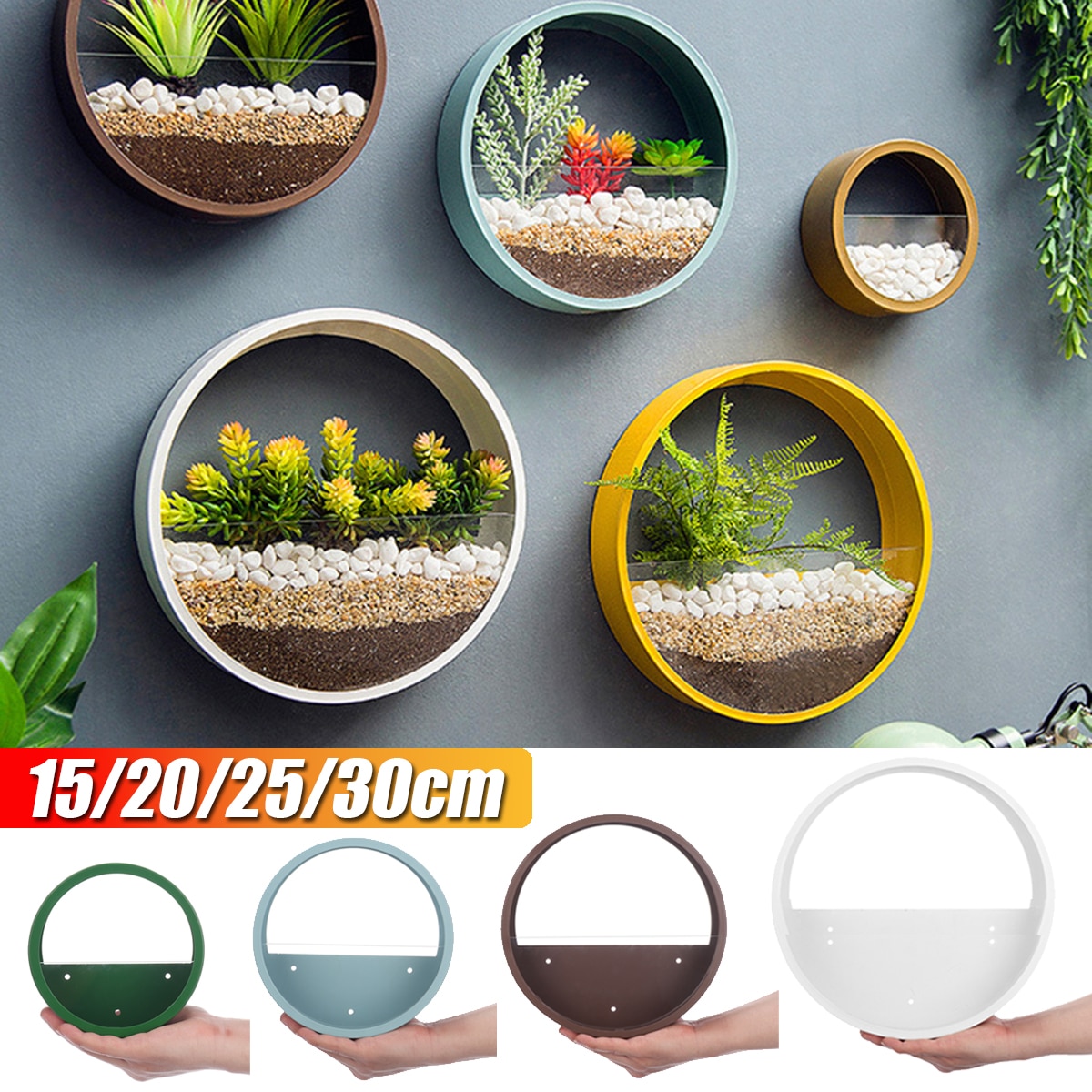 Vase mural rond en fer moderne | Décor mural suspendu pour maison salon Restaurant Pot de fleurs plantes succulentes Vases en verre d'art