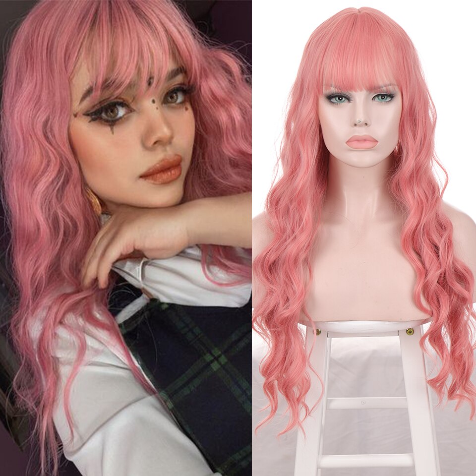 HOUYAN 22 Inch Long Wavy Wig with Bang Red Hair Cosplay Wig Heat Resistant Synthetic Hair Wigs: T4/27/30